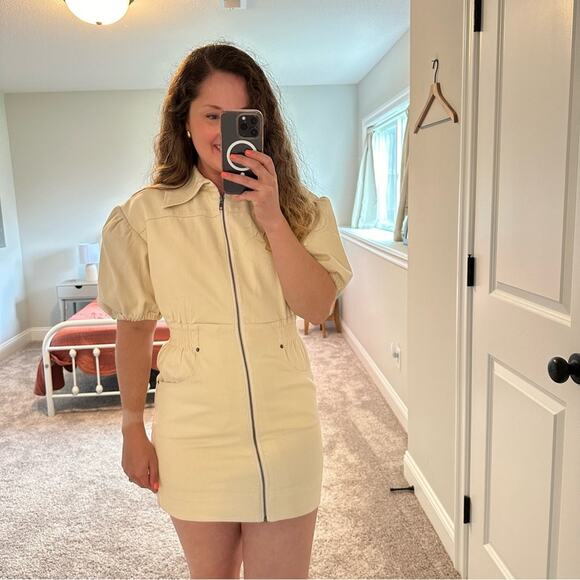 C/MEO Cream Denim Zipper Front Mini Dress Small - Picture 5 of 14